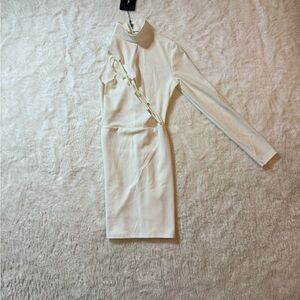 PrettyLittleThing Cream One Shoulder Dress